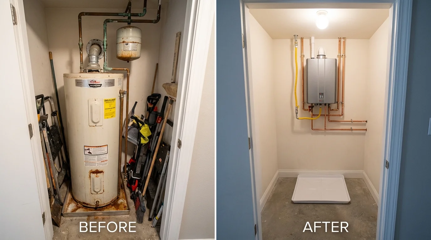Tank water heater versus wall-mounted tankless unit comparison for Simpsonville, KY homeowners