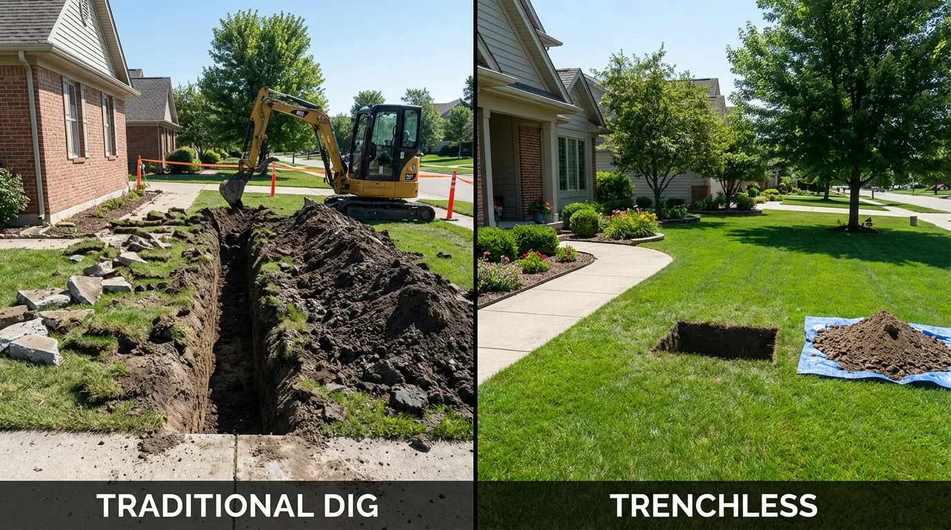 Trenchless sewer repair with minimal yard damage versus traditional excavation in Simpsonville, KY
